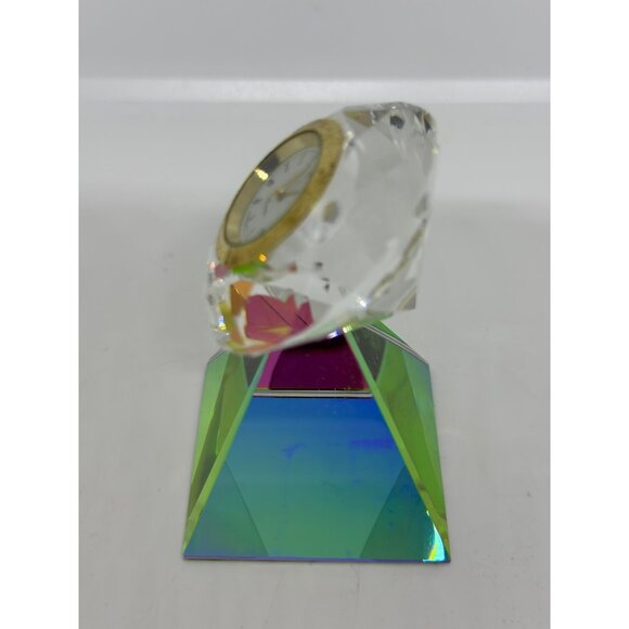 VTG Crystal Clear Rainbow Prism 3.25"x2" Desk Clock Table Watch Display Colorful - Picture 4 of 9